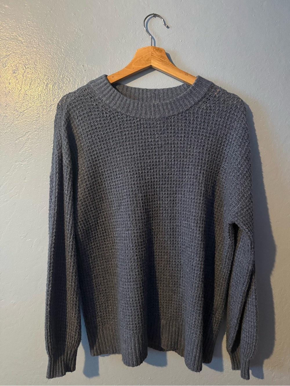 American Eagle Outfitters Dark Charcoal Waffle Knit Crewneck Sweater